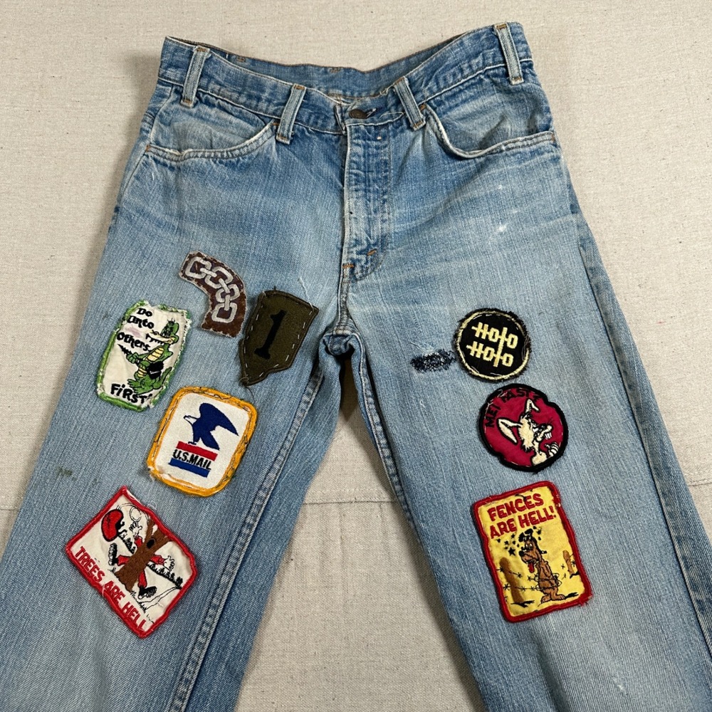 Levi's Custom Patchwork Flare Jeans Distressed Fe… - image 11